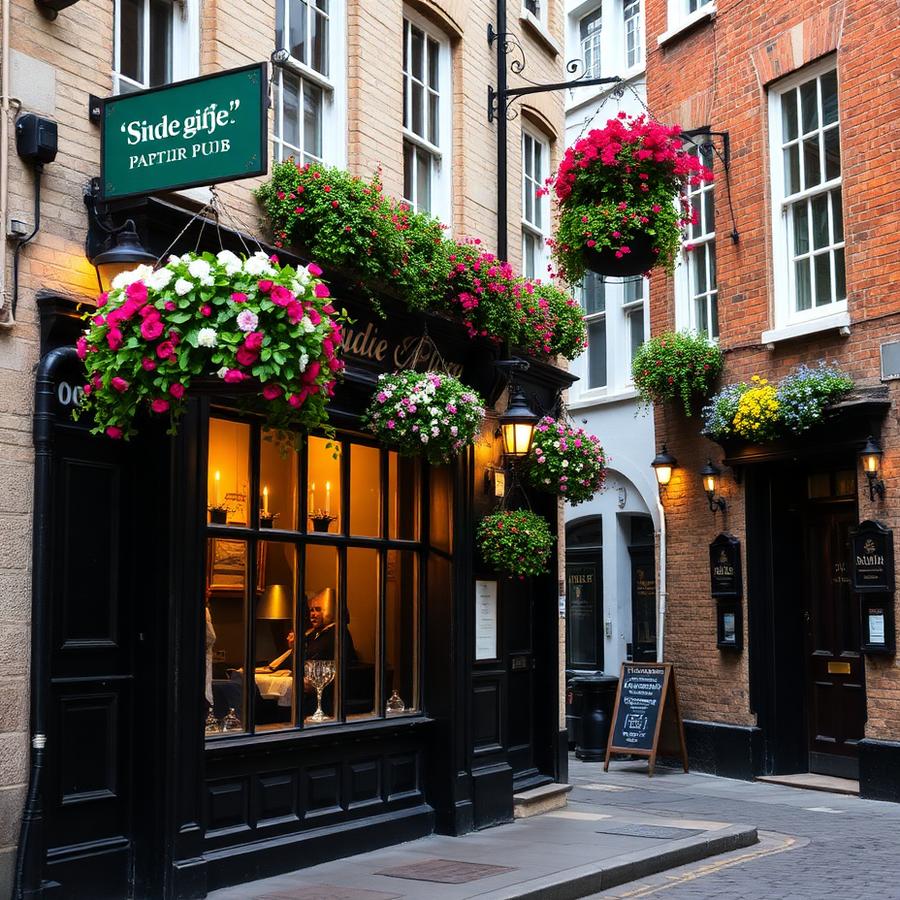 Fachada de pub com flores no centro de Dublin